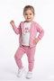 Girl's 3-Piece Tracksuit Set Long Sleeve Crew Neck Embroidered T-Shirt - Hooded Zipper