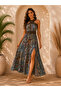 Summer Chic Women's Bohemian Ethnic Patterned Cross Collar Slit Long Summer Single Jersey Dress - 3