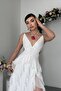 Asymmetrical Tiered Ruffle Evening Dress - Deep V-Neck Tie Back Long Graduation Engagement Dress