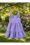 Girl's Gingham Patterned Strap Summer Dress and Straw Hat Set - 5