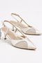Women's White Satin Stone Detailed Evening Dress Shoes 5.5 cm Heel Comfortable Full Fit.
