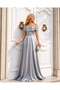 Gray Off-Shoulder Satin Long Evening Dress 582611