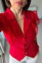 Red Vest Blouse with Ruffle Sleeve Detail - 4