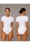 Women's Short Sleeve Crew Neck Bodysuit Basic T-Shirt Body Snap Cotton Bodysuit - 2