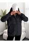 Women's Black Hooded Trench Coat with Elasticated Sleeves - 3