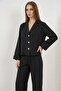Women's Classic Collar Regular Waist Buttoned Viscose Black Double Suit - 2