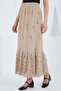Women's Floral Patterned Chiffon Cream Skirt - 6