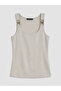 Gray U-Neck Blouse with Buckle Detail and Gathered Hem - 4
