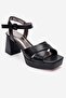 Lisbon Black Leather Cross-Strapped Women's Platform Heeled Shoes - 3