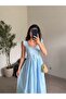 Blue Belted Embroidered Dress - 5