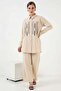Women's Shirt Collar Patterned Viscose Cream Double Set - 2