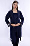 Adjustable Waist Elasticated Maternity Pajama Set with Dressing Gown Effortt - Navy Blue - 8