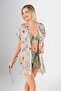 Women's 3-Piece Floral Patterned Dressing Gown Bustier and Shorts Pajama Set