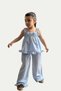 Girl's Ruffle Detailed Strappy Blouse and Trousers Set Blue - 2