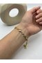 Gold color pink stone clover bracelet - 26blks18 - 2