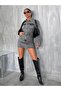 Long Sleeve Back Belt Leather Black Short Dress - 2