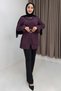 Striped Gabardine Ring Buckle Detailed Shirt Tunic Plum