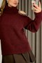 Women's Turtleneck Shoulder Detailed Knitwear Sweater Claret Red - 2
