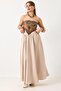 Women's Long Skirt with Side Zipper Pockets Beige - 4