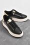 Gold detailed orthopedic sole sports shoes black