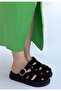 Ellia Premium Black Suede Buckle Summer Slippers - 2