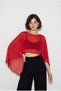 Women's Red Boat Neck Bat Sleeve Transparent Chiffon Blouse Db261015 60286363 - 2