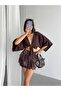 Crep Women's Brown Patterned Layered Flounce Lace Detailed Mini Skirt - 3