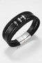 Men's Black Leather Bracelet with Steel Clip and Braided Detail, Multiple Bracelets - 3