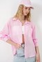Women's Single Pocket Striped Oversize Shirt 1505 - Pink - 4