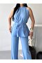 Halter Neck Belted Waist Palazzo Trousers Double Set for Women - 6