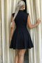 Women's Black and White Contrast Detailed High Neck Sleeveless Mini Dress - 3