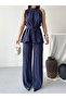 Halter Neck Belted Waist Palazzo Trousers Double Set for Women - 7