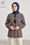 Women's Geometric Patterned Crew Neck Lace-Up Woven Viscose Blouse