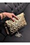 Star Patterned Metallic Gold Women's Portfolio Bag with Chain Strap Hand and Shoulder Bag - 2