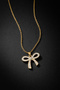 Women's Gold Color Zircon Stone Large Bow Figure Necklace - 2