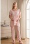 New Season Pink Scallop Linen Detailed Special Design 100% Cotton Summer Maternity Pajama Set with Breastfeeding Feature - 4
