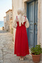 Red Long Cotton Unlined Summer Dress – with Straps - 4