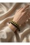 Unisex Knitted Patterned Black Beaded Handmade Fan Bracelets-15Cm - 2