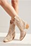 Beige Straw Weave Lace Detailed Women's Cowboy Boots Summer Shoes - 4