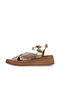 Khaki Gold Glittery Leather Women's Wedge Heeled Sandals - 3