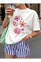 Women's T-Shirt with Seashell-Starfish-Tropical Flower Details