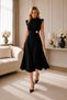 Flexible Crepe Fabric Detachable Brooch Detailed Padded Shoulders Flared Cut Midi Length Black Evening Dress 77150 - 2
