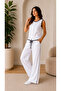 Women's Stylish and Comfortable Cut Button Detailed Sleeveless Linen Vest and Trousers Two-Piece Set - 4