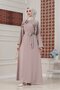 Ruffle Detailed Belted Hijab Dress-Beige