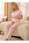 New Season Pink Summer Striped Lace Detailed Design Buttoned Short Sleeve 100% Cotton Maternity Pajama Set - 6