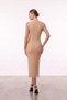 Women's Boat Neck Long Sleeve Draped Glitter Tulle Evening Dress - 4