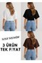 3-Piece Women's Fitted Top Blouse-T-Shirt with Wide Sleeves (Black-White-Coffee) - 3