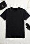 Women's Black Crew Neck Stoned Combed Cotton T-Shirt - 2
