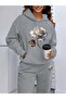 Women's Rose Rose Printed Oversize Hooded Tracksuit Set Loose Fit