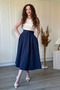 Belted Poplin Skirt Navy Blue Dress - 7